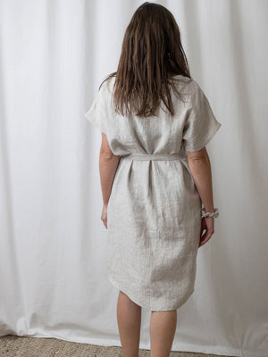 Belted linen dress - Ženska lanena obleka s pasom 