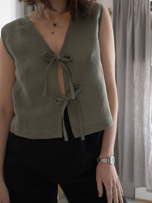 Tie front crop top - 100% linen - Crop top s pentljo - 100% lan