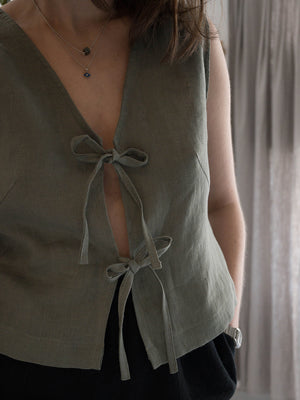 Tie front crop top - 100% linen - Crop top s pentljo - 100% lan