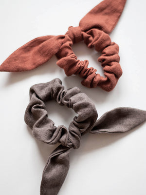 Linen Bow scrunchie - 100% linen - elastika za lase s pentljo - 100% lan