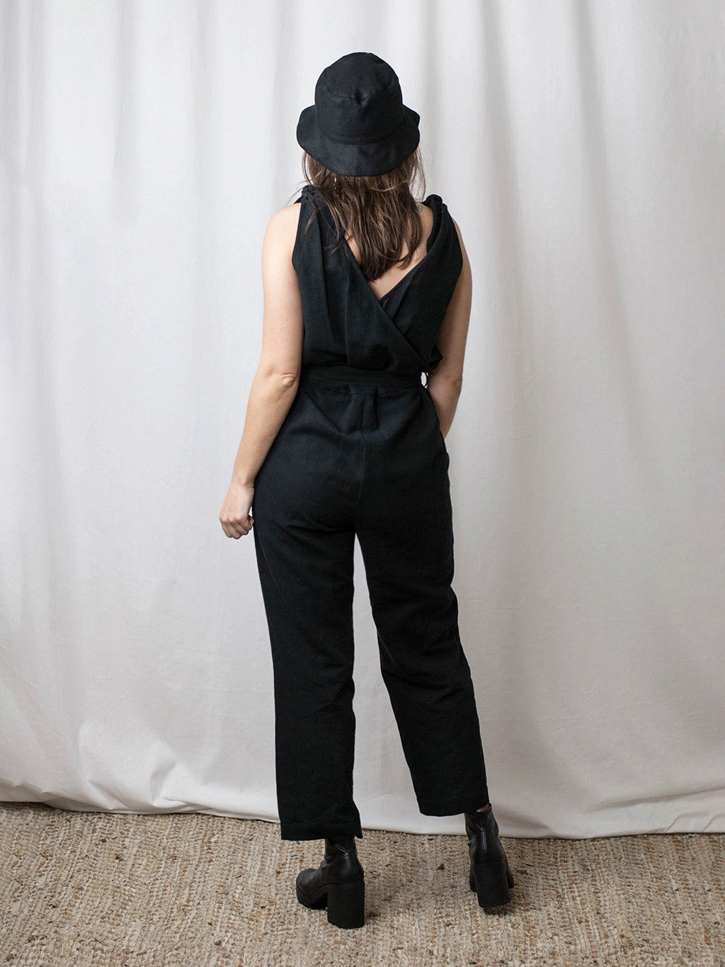 Linen black jumpsuit. Ethically made in Slovenia.