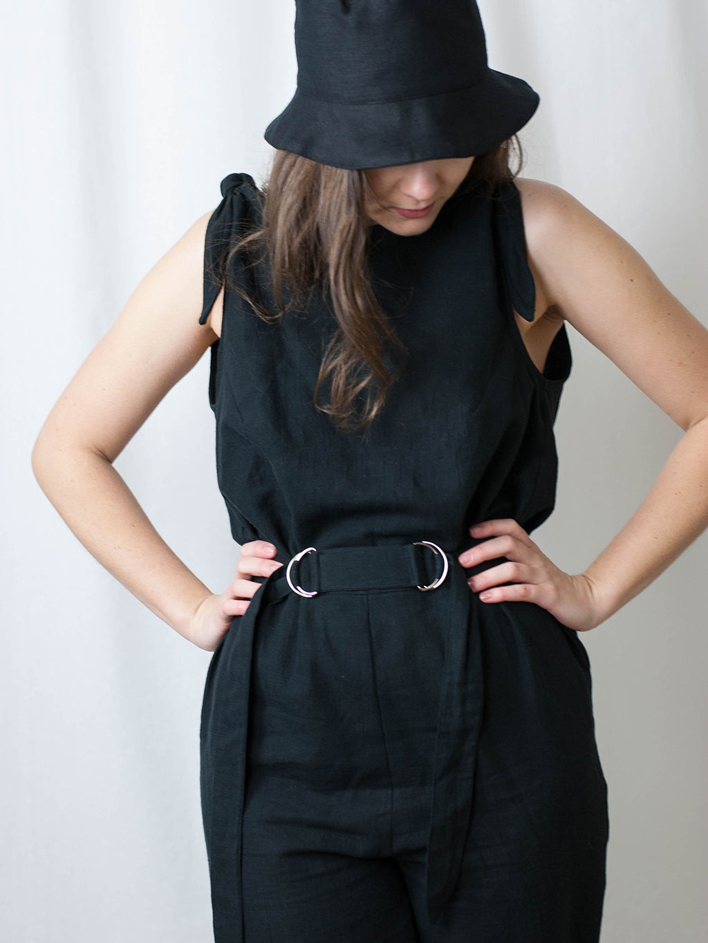 Linen black jumpsuit. Ethically made in Slovenia.