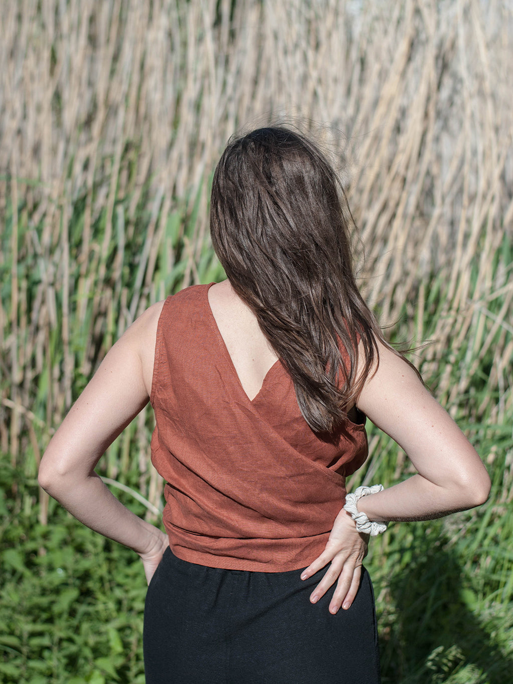 Reversible wrap top - 100 % linen - Lanena bluza na preklop